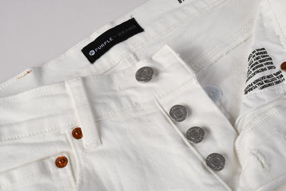 PURPLE Men Classic Streetwear Skinny Jeans Solid White with Subtle Distressed Details PU9118