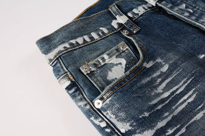 PURPLE Jeans With Light Dark Paint Distressed Fashion Trend High 9040