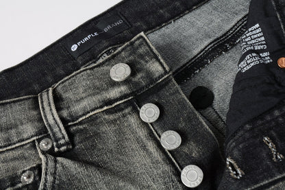 PURPLE Men Classic Streetwear Jeans Distressed Black Grey Ripped skinny 9068