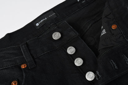 PURPLE Men Streetwear Skinny Jeans Black Wash with Distressed Details and Multi - Color Paint Splash 9121