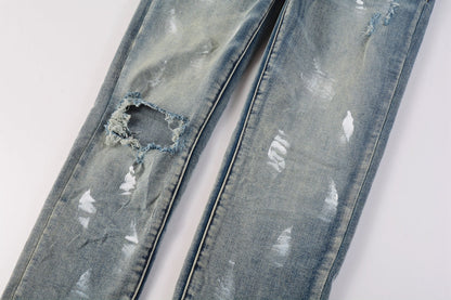 PURPLE Designer Women Purple High Street Purple Denim Black Long Mid Pants Hole for Men Purple Jeans 9043