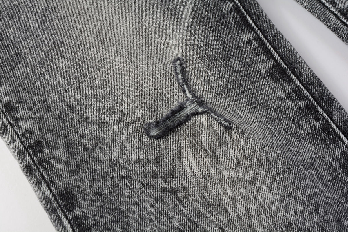 PURPLE Men Distressed Grey Washed skinny Jeans Ripped Scratch style 9105