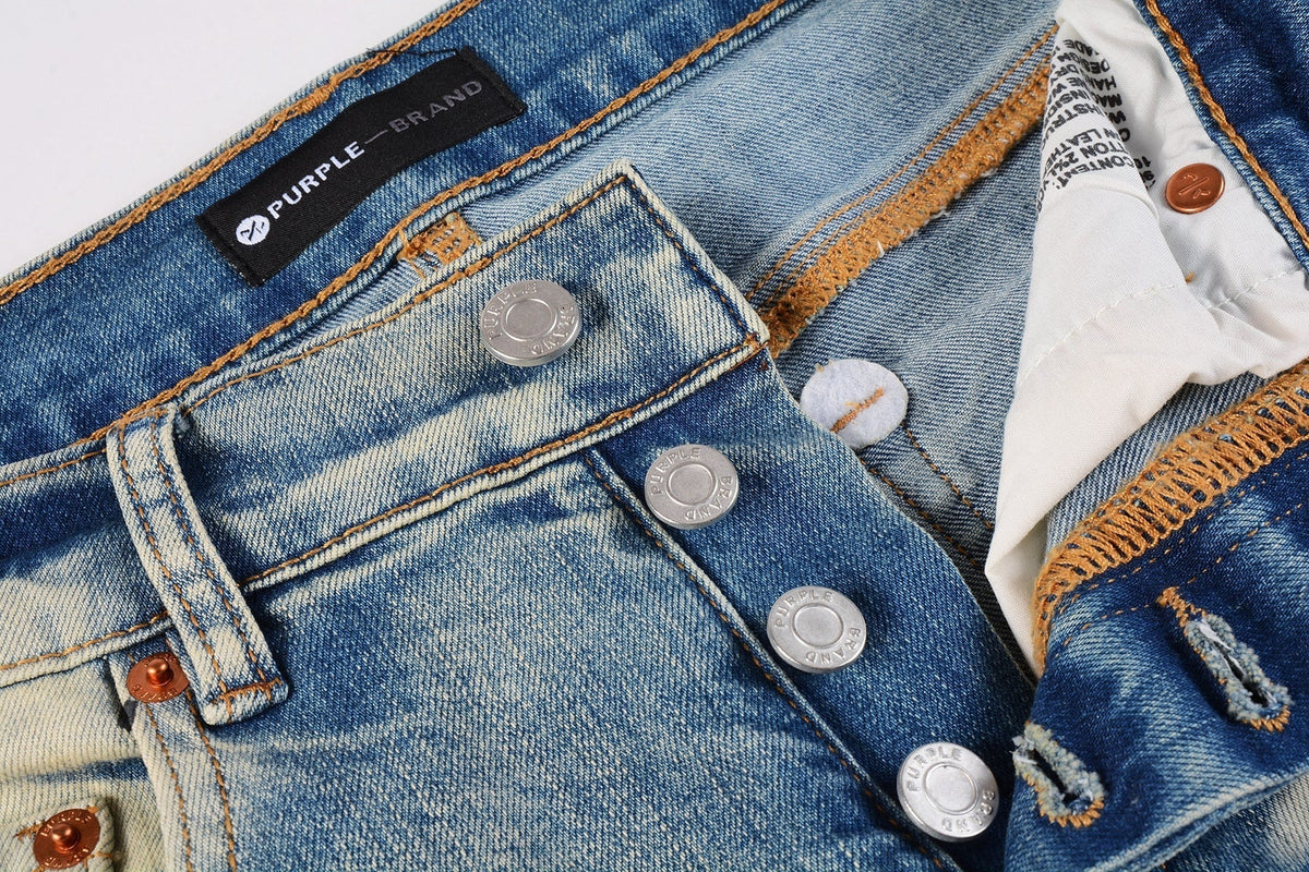 PURPLE Men Streetwear Skinny Jeans Light Blue Wash with White Paint Splatter and Distressed Rips 9007