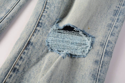 PURPLE Men Streetwear Jeans Distressed Light Blue Abstract Ripped skinny 9093