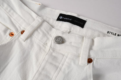PURPLE Men Classic Streetwear Skinny Jeans Solid White with Subtle Distressed Details PU9118