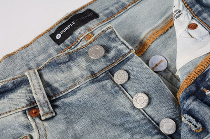 PURPLE Men Streetwear Skinny Jeans Light Blue Wash with Holographic Iridescent Finish 9005