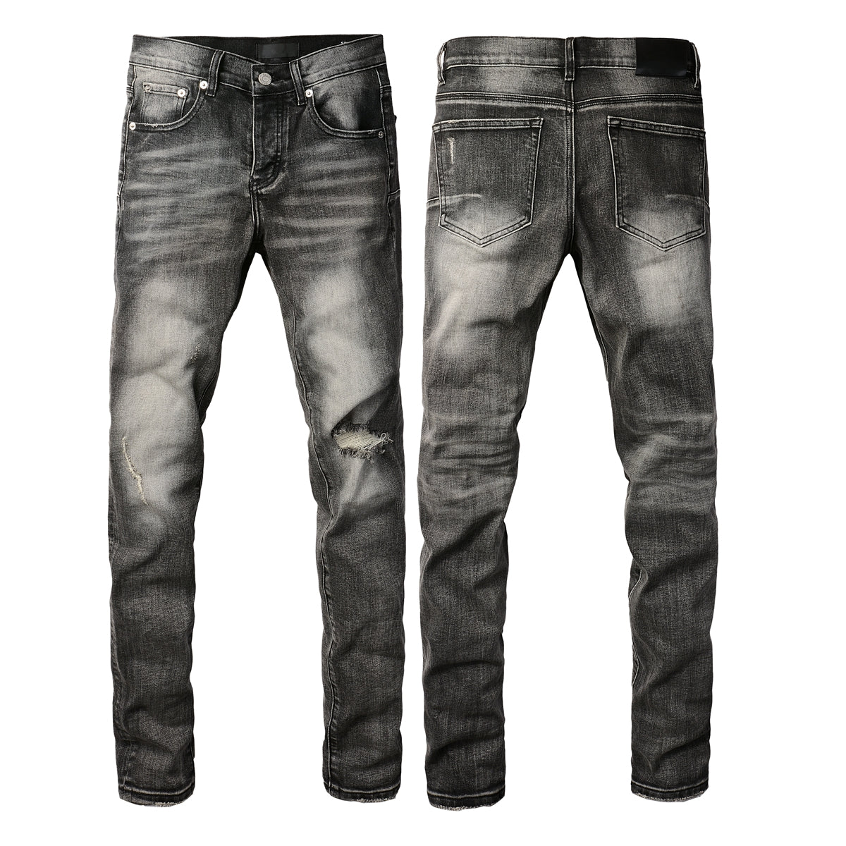 PURPLE Men Classic Streetwear Jeans Distressed Grey Ripped skinny Fit 9103