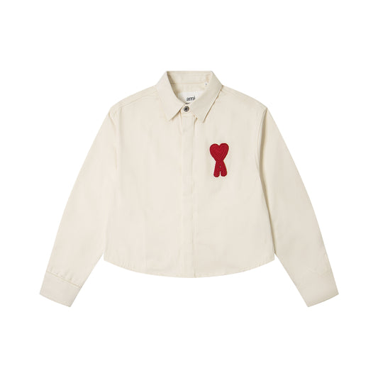 Ami paris Classic Heart Embroidered Cropped Denim Shirt 847