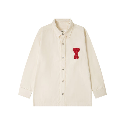 Ami paris Classic Heart Embroidered Long-Length Denim Shirt 848