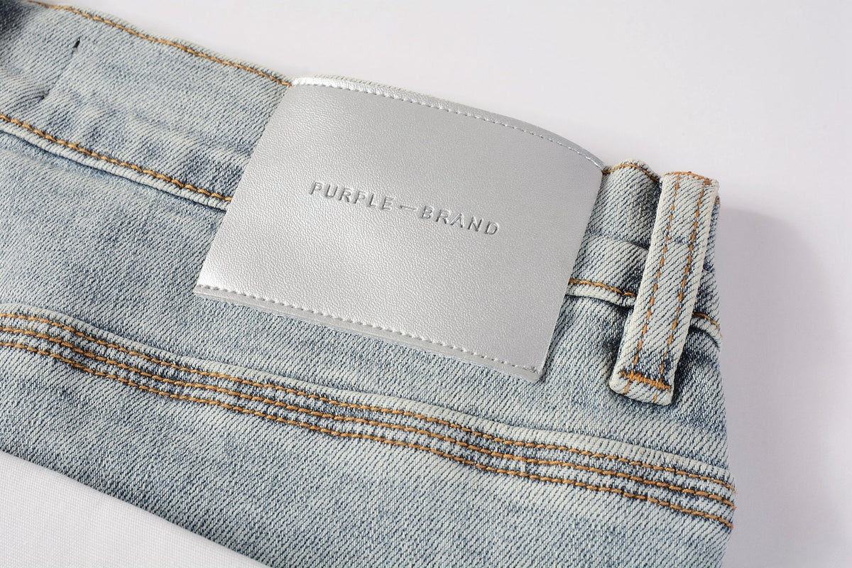 PURPLE Men Streetwear Skinny Jeans Light Blue Wash with Holographic Iridescent Finish 9005