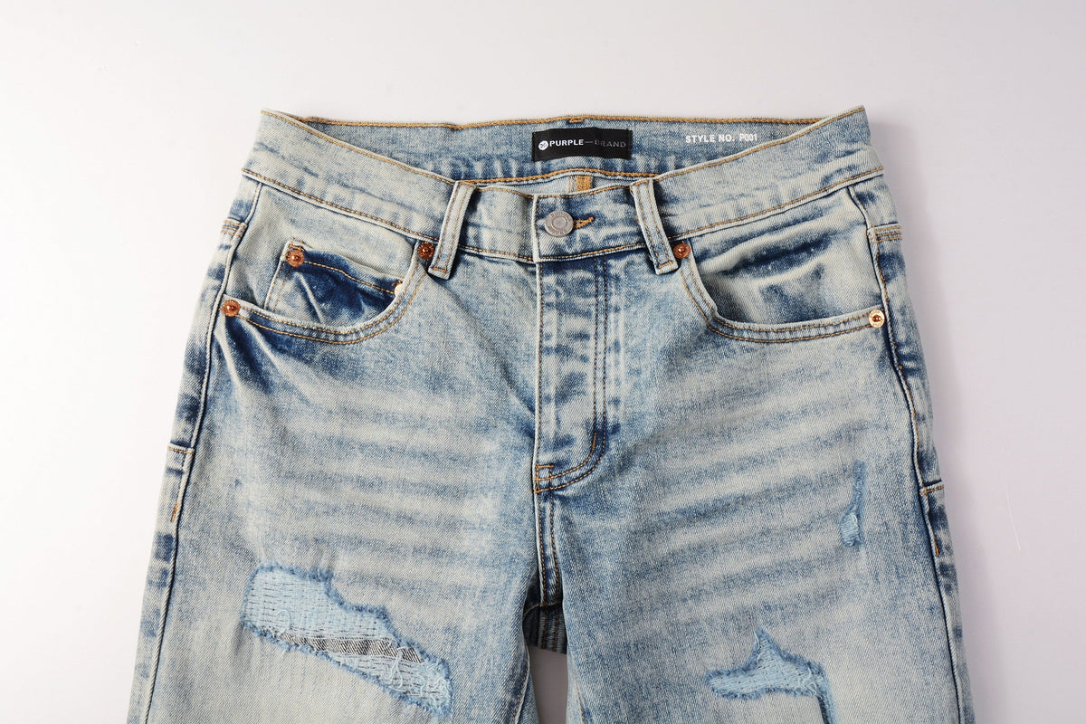 PURPLE Men Streetwear Jeans Distressed Light Blue Abstract Ripped skinny 9093