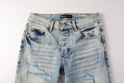 PURPLE Men Streetwear Jeans Distressed Light Blue Abstract Ripped skinny 9093