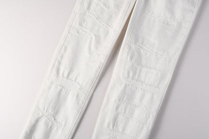 PURPLE Men Classic Streetwear Skinny Jeans Solid White with Subtle Distressed Details PU9118
