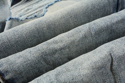 PURPLE Men Streetwear Skinny Jeans Light Blue Wash with Subtle White Pattern Wash 9013