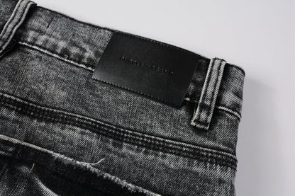 PURPLE Men Distressed Grey Washed skinny Jeans Ripped Scratch style 9105