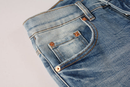 PURPLE Men Streetwear Skinny Jeans Light Blue Wash with Faded Gradient Finish 9016