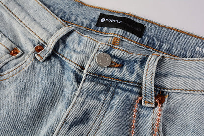 PURPLE Men Streetwear Skinny Jeans Light Blue Wash with Knee Ripped Details and Black Lining 9010