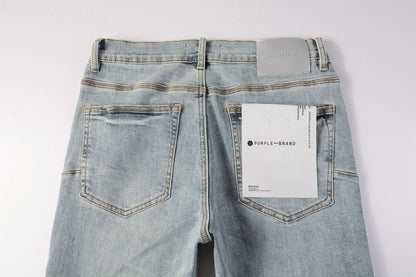 PURPLE Men Streetwear Skinny Jeans Light Blue Wash with Holographic Iridescent Finish 9005
