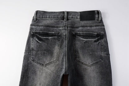 PURPLE Men Classic Streetwear Jeans Distressed Grey Ripped skinny Fit 9103