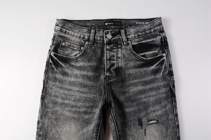 PURPLE Men Distressed Grey Washed skinny Jeans Ripped Scratch style 9105
