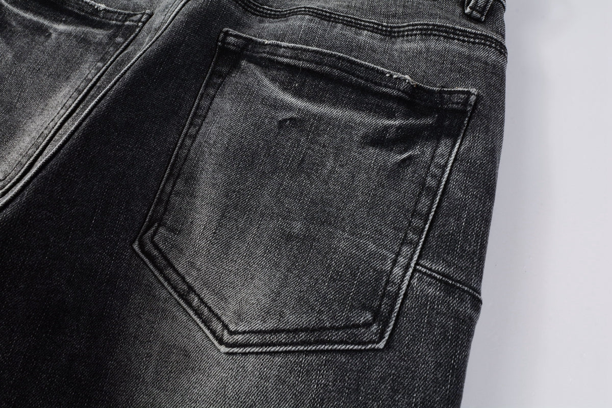 PURPLE Men Classic Streetwear Jeans Distressed Grey Ripped skinny Fit 9103