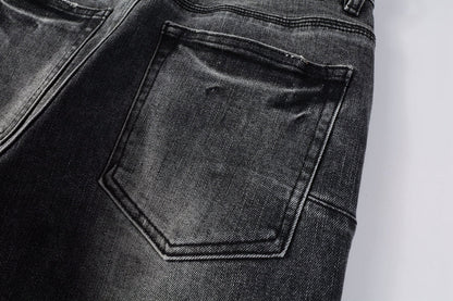 PURPLE Men Classic Streetwear Jeans Distressed Grey Ripped skinny Fit 9103
