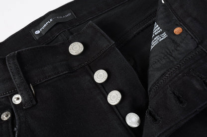 PURPLE Men Distressed Black Skinny Jeans with Heavy Ripped Design and Grunge Streetwear Vibe 9108