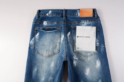 PURPLE Jeans Man Jeans Pants Designer Black Skinny Stickers Light Wash Ripped Motorcycle 9062