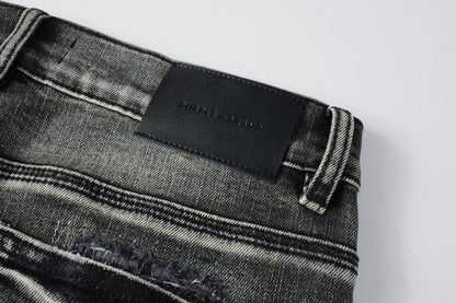 PURPLE Men Classic Streetwear Jeans Distressed Black Grey Ripped skinny 9068