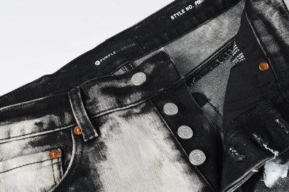 PURPLE Men Streetwear Skinny Jeans Black and White Graffiti Wash with Multi Color Paint Splash 9111