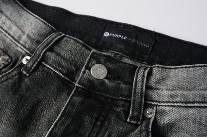 PURPLE Men Classic Streetwear Jeans Distressed Grey Ripped skinny Fit 9103