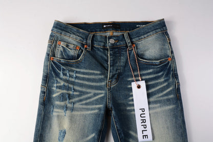 PURPLE Men Streetwear Skinny Jeans Light Blue Wash with Vintage Faded Wash and Subtle Distress 9055