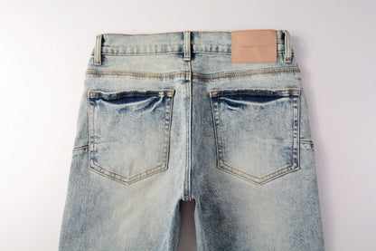 PURPLE Men Streetwear Jeans Distressed Light Blue Abstract Ripped skinny 9093