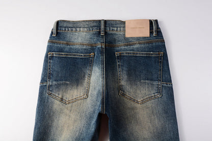 PURPLE Men Classic Streetwear Jeans Light Washed Distressed skinny Fit 9097
