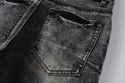 PURPLE Men Distressed Grey Washed skinny Jeans Ripped Scratch style 9105