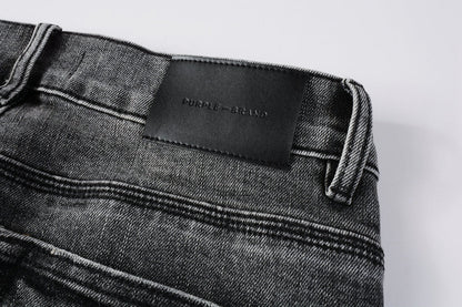 PURPLE Men Classic Streetwear Jeans Distressed Grey Ripped skinny Fit 9103
