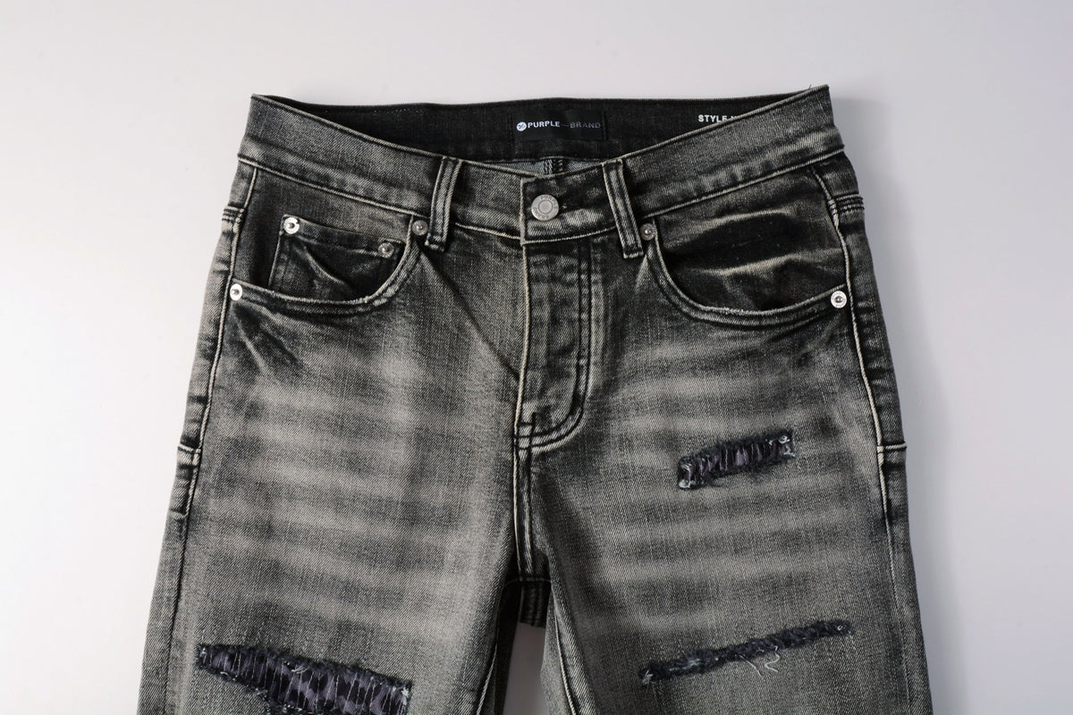 PURPLE Men Classic Streetwear Jeans Distressed Black Grey Ripped skinny 9068