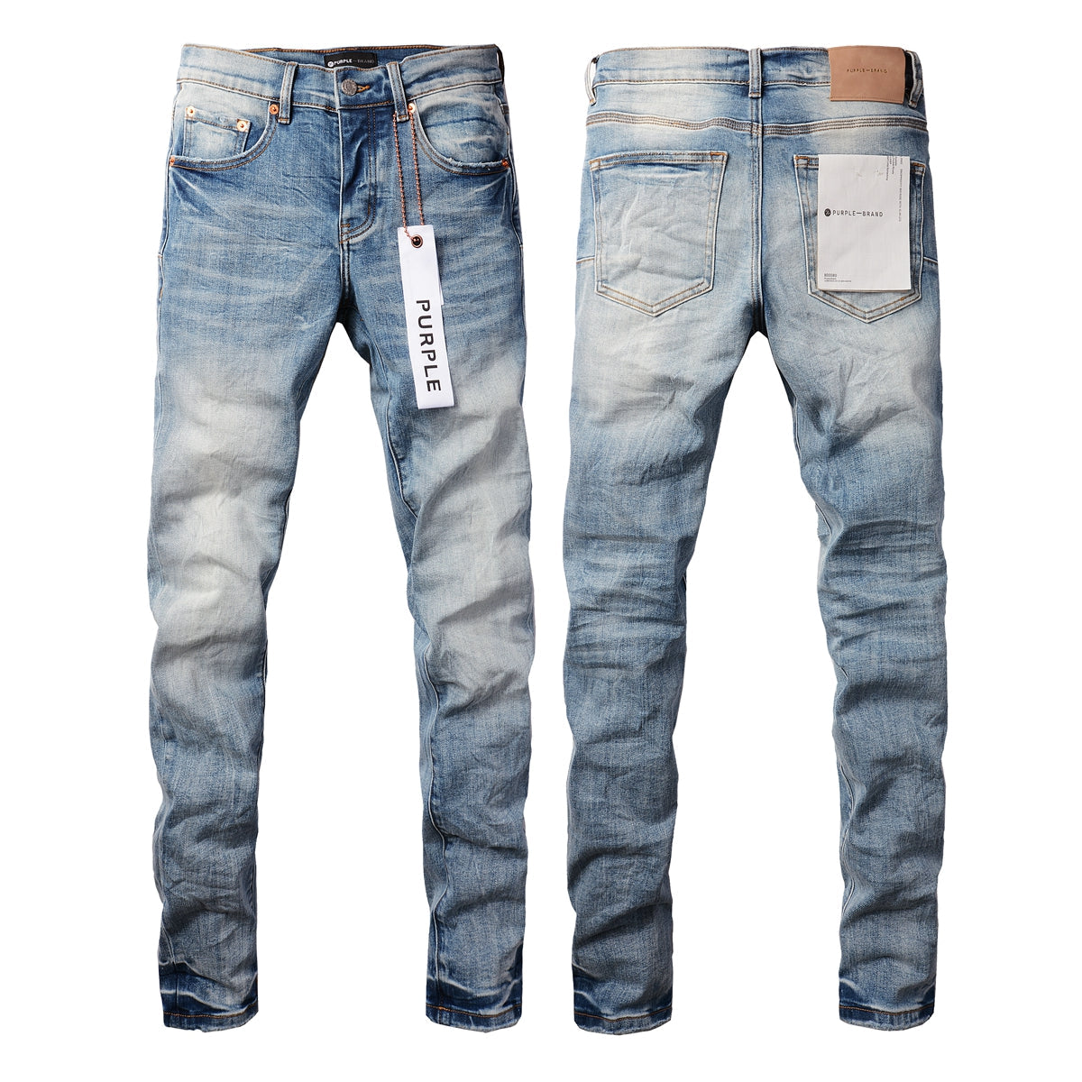 PURPLE Men Streetwear Skinny Jeans Light Blue Wash with Faded Gradient Finish 9016