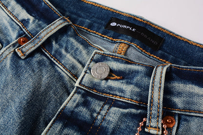 PURPLE Men Streetwear Skinny Jeans Light Blue Wash with Subtle White Pattern Wash 9013