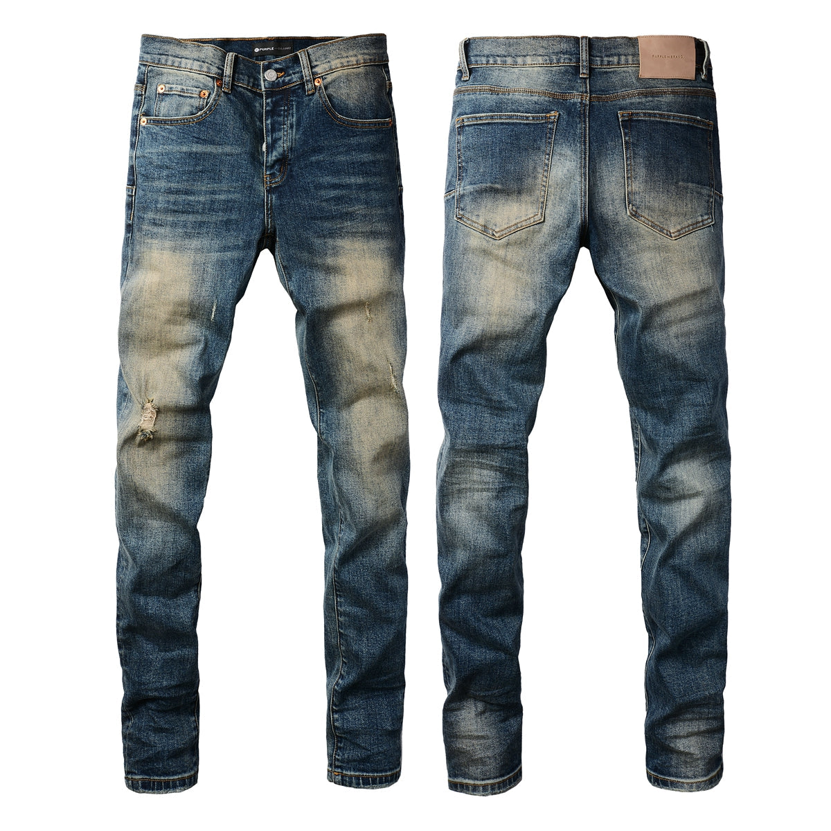 PURPLE Men Classic Streetwear Jeans Light Washed Distressed skinny Fit 9097