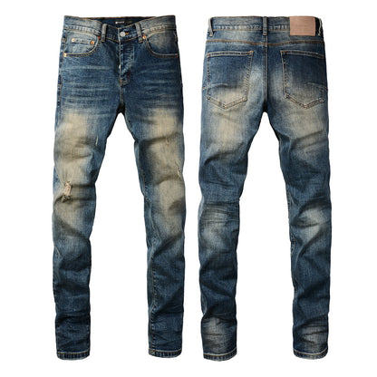 PURPLE Men Classic Streetwear Jeans Light Washed Distressed skinny Fit 9097