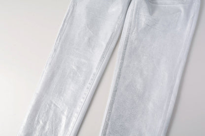 PURPLE Men Streetwear Jeans Metallic Silver Coated Finish with Futuristic Shine Skinny Fit Statement 9110