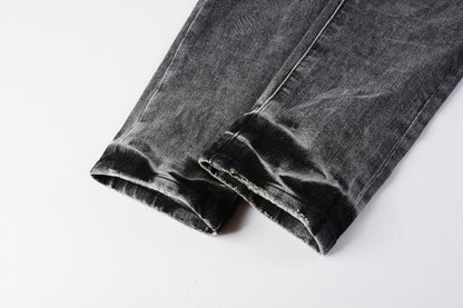 PURPLE Men Classic Streetwear Jeans Distressed Grey Ripped skinny Fit 9103