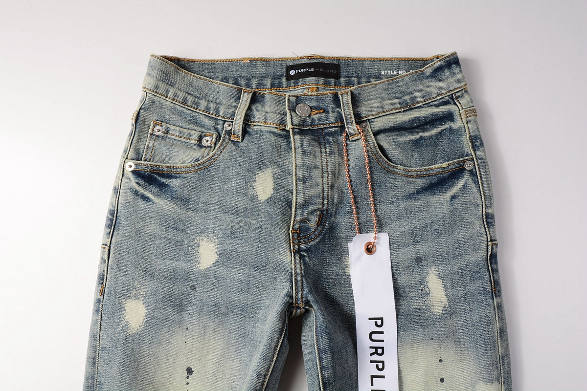 PURPLE Men Streetwear Jeans Distressed Light Blue Paint Dot Ripped skinny 9092