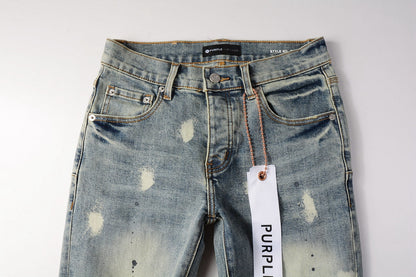 PURPLE Men Streetwear Jeans Distressed Light Blue Paint Dot Ripped skinny 9092