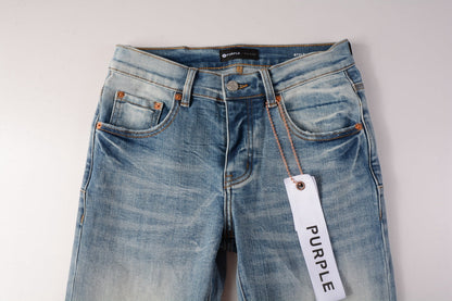 PURPLE Men Streetwear Skinny Jeans Light Blue Wash with Faded Gradient Finish 9016