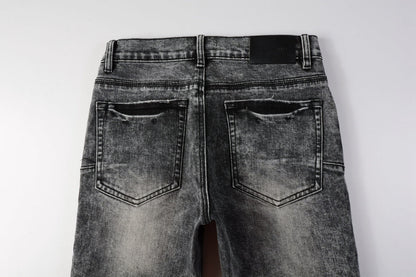 PURPLE Men Distressed Grey Washed skinny Jeans Ripped Scratch style 9105