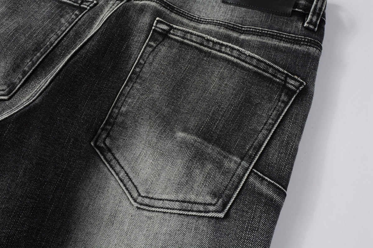 PURPLE Men Classic Streetwear Jeans Distressed Grey Ripped skinny Fit 9103