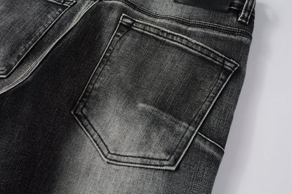 PURPLE Men Classic Streetwear Jeans Distressed Grey Ripped skinny Fit 9103