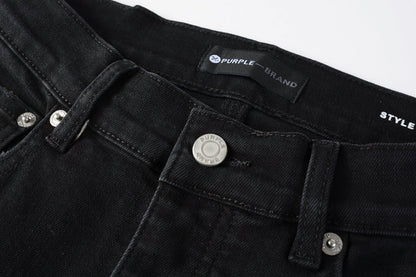 PURPLE Men Distressed Black Skinny Jeans with Heavy Ripped Design and Grunge Streetwear Vibe 9108